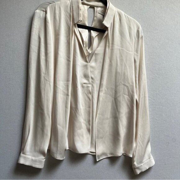 Halston Heritage Silk long sleeve v neck blouse Sz 10 - Picture 2 of 11